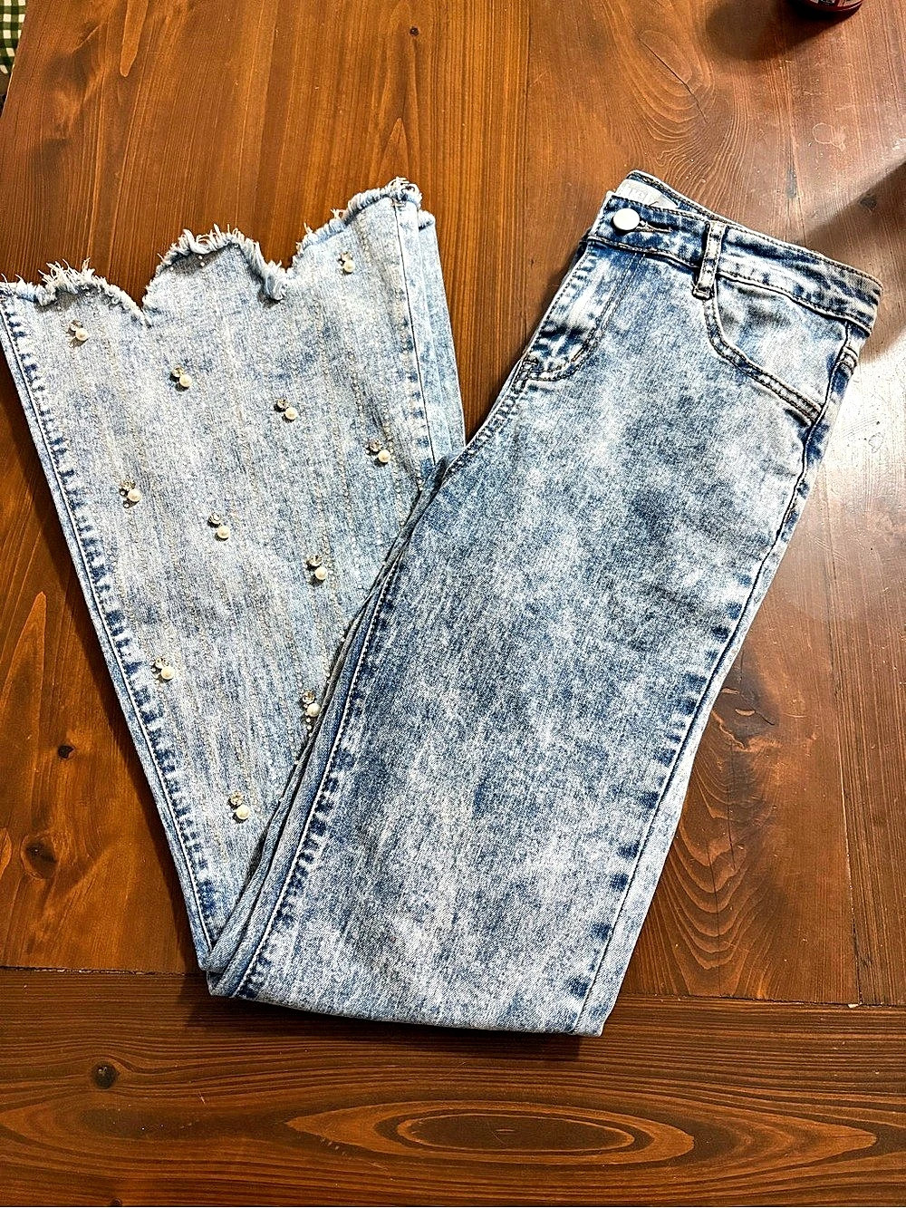 Blue B. Collection Acid Wash Pearl Embellished Flare Jeans